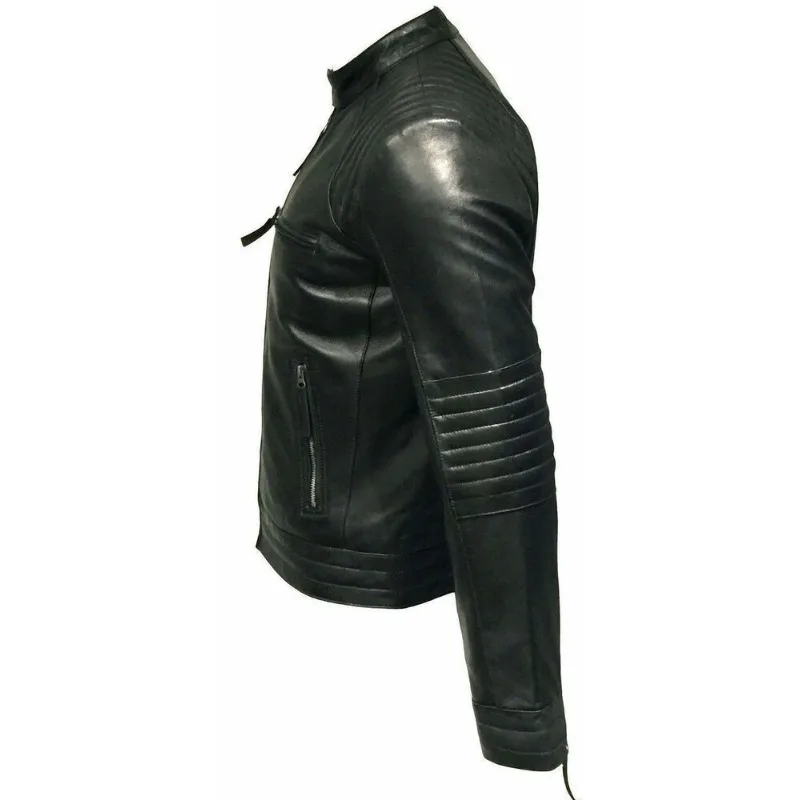 Stylish Men's 100% Real Genuine Leather Black Leather Biker Jeans Jacket Fashion Trends