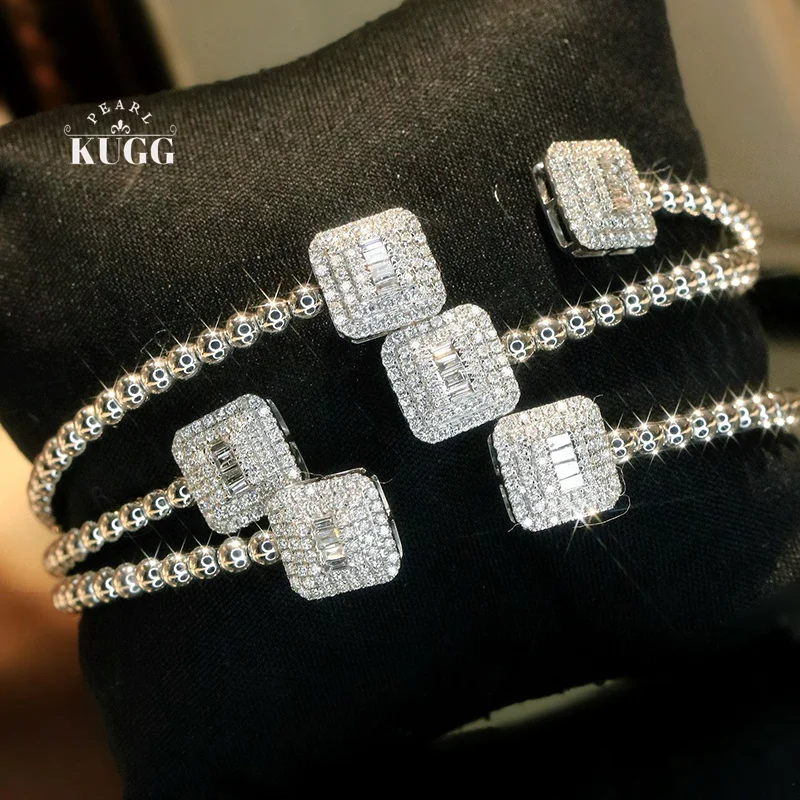 

KUGG 100% 18K White Gold Bangle Fashion Square Design 0.58carat Luxury Real Natural Diamond Bangle for Women High Party Jewelry