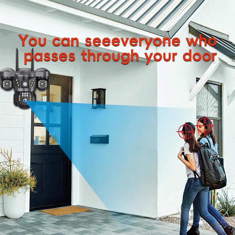 كاميرا واي فاي خارجية 8K 15MP PTZ 10X تكبير ثلاثة عدسات ثلاثة شاشات مراقبة فيديو ملونة للرؤية الليلية CCTV كاميرات IP أمنية