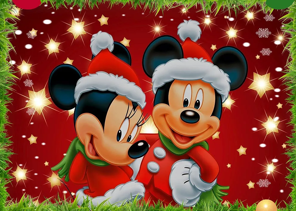 Custom Disney Mickey Minnie Christmas Photography Backdrop Girls Kids Birthday Party Decoration Photography Navidad Backgrounds