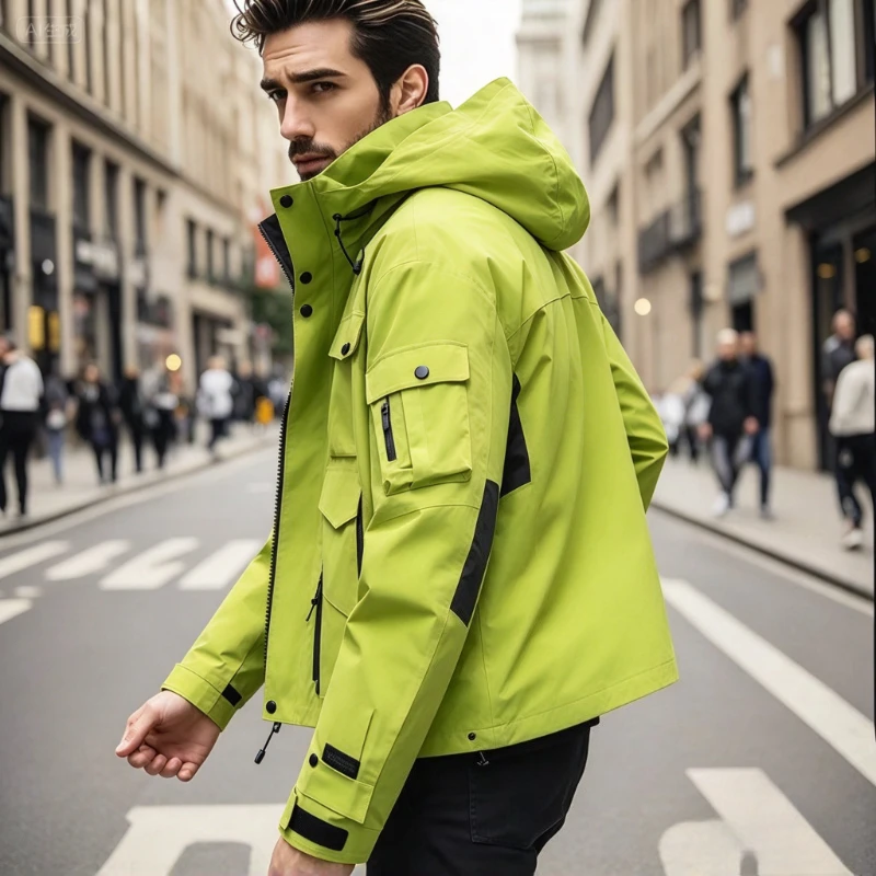 Chaqueta de aviador para hombre, ideal para el otoño, de estilo urbano, con capucha, de tejido técnico suave, para actividades al aire libre, impermeable, cortavientos, para senderismo y acampada.