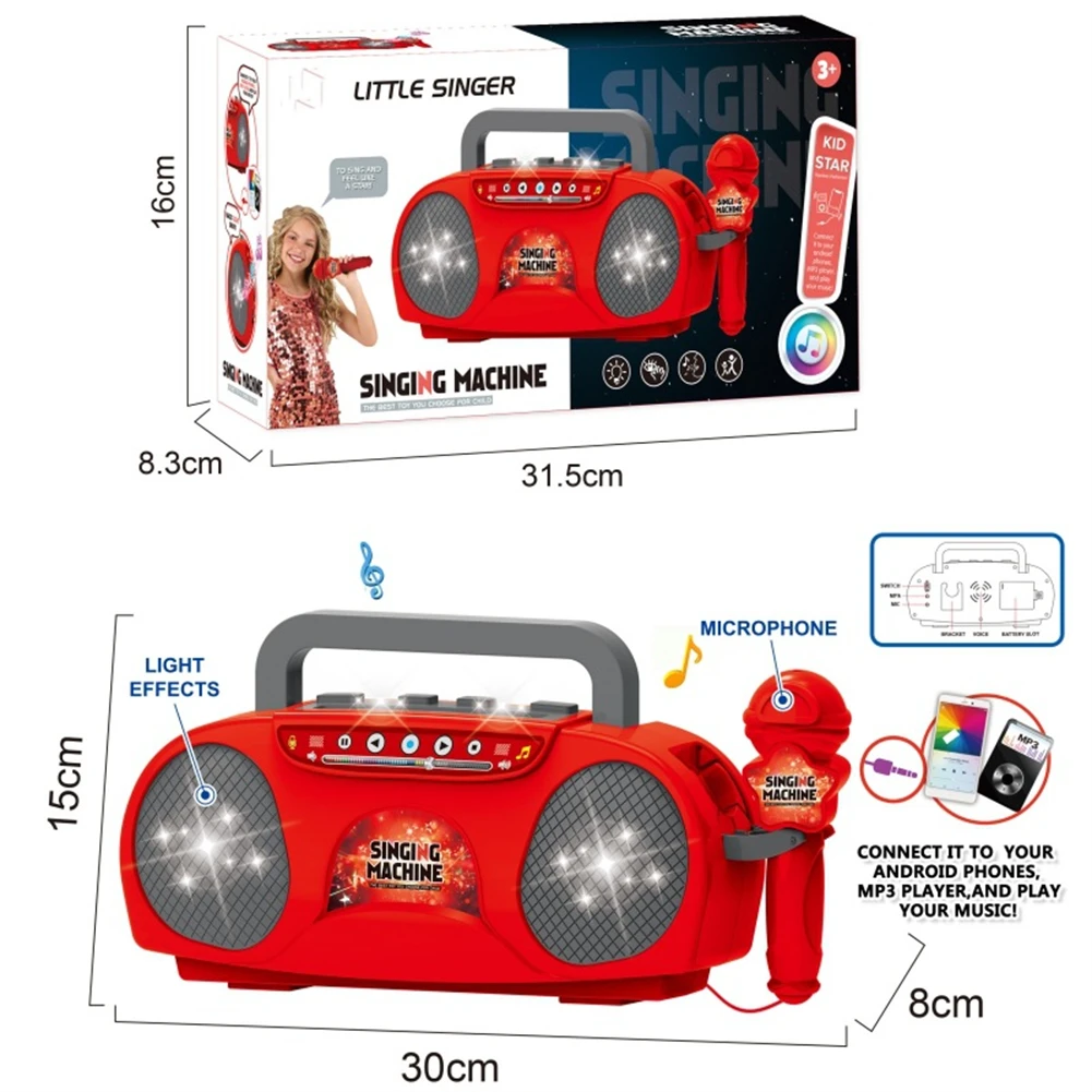 ABS Kids Microphone Karaoke Singing Machine Toys Portable Educational Toy With Light Birthday Gift For Boys And Girls