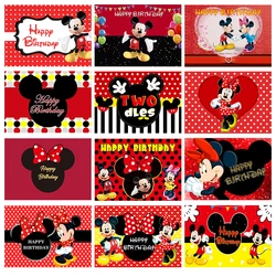 Disney Cartoon Mickey Minnie Mouse Donald Duck Happy Birthday Backgrounds Decors Vinyl Cloth Party Backdrops Baby Shower Banner