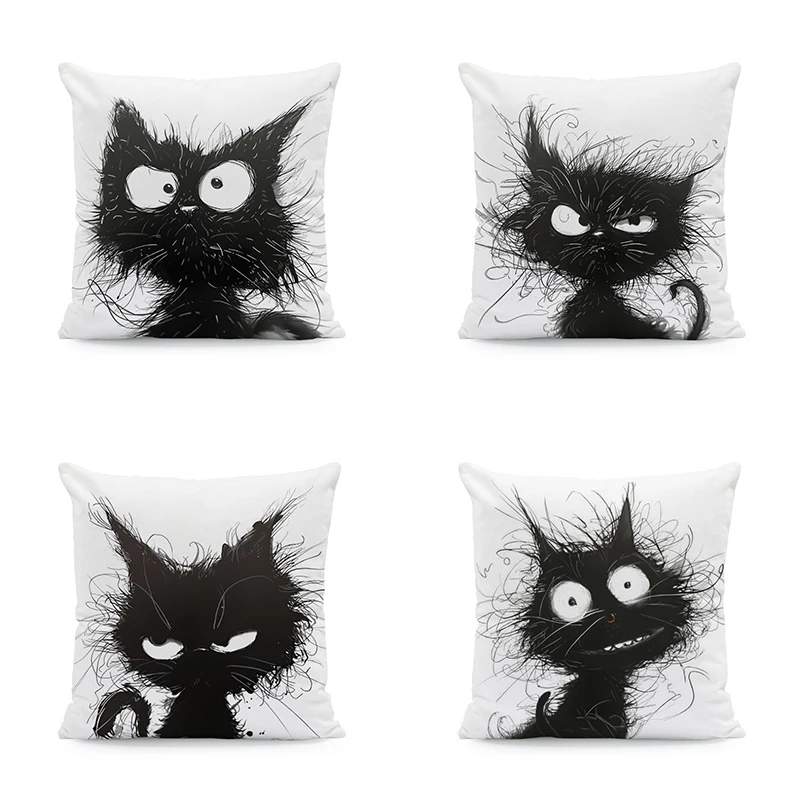 

Black Cat Pillowcases Polyester Home Cute Kitty Animal Lover Cushion Cover Funny Home Decoration Pillow Cover