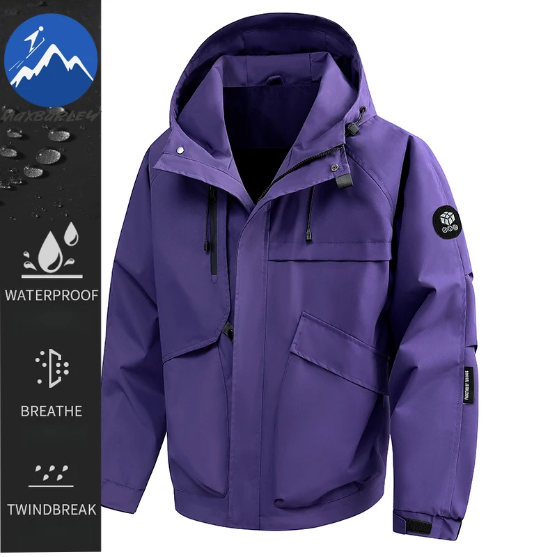 Maxbarley Gorpcore Jacket Men Outdoor Hiking Hunting Waterproof Windbreaker chaqueta Man Autumn 2025 New Work Riding Hooded Coat