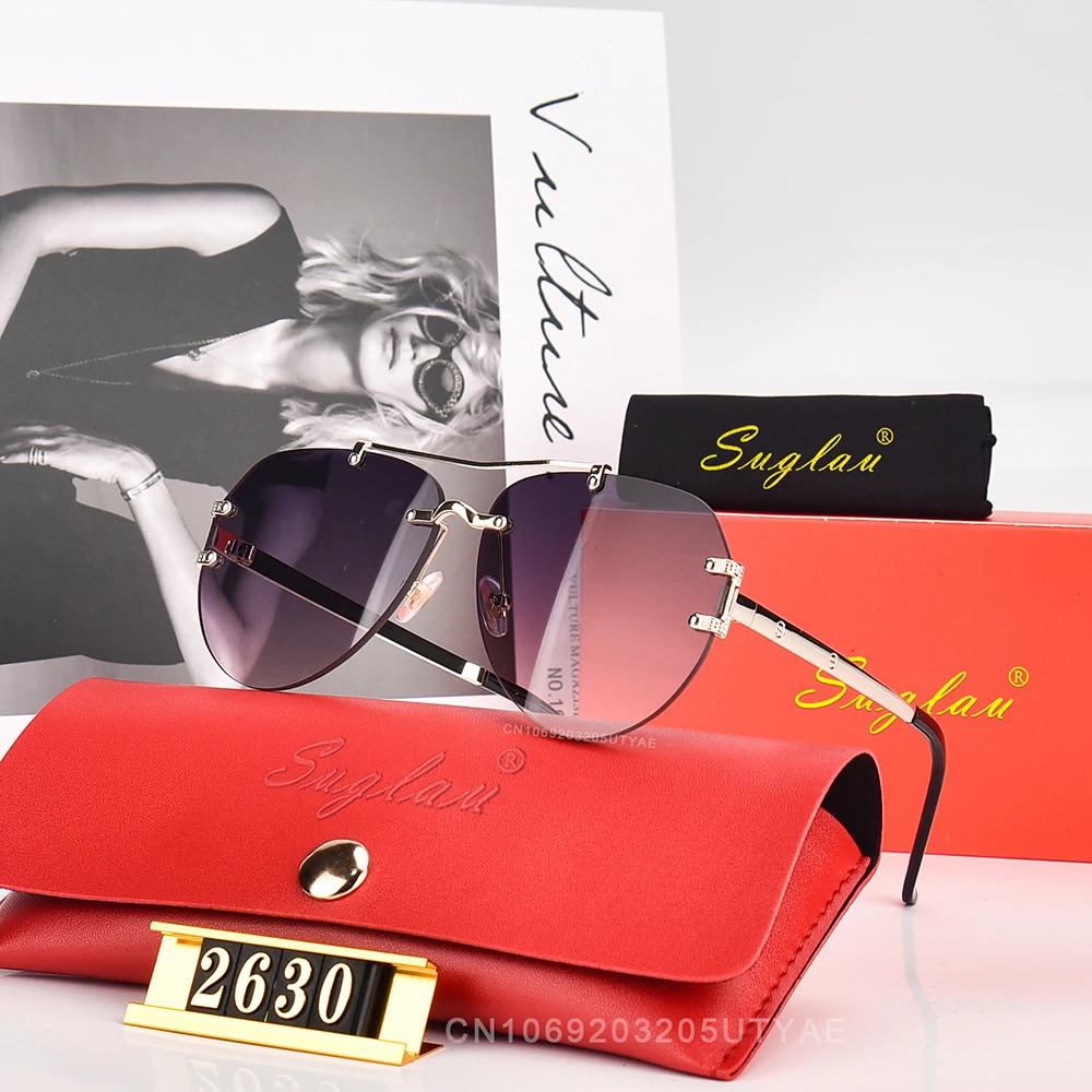 Suglau hochwertige Luxusmarke Damen ovale Sonnenbrille klassische Metall Anti-UV-Fahr sonnenbrille Mode Herren Casual Shades – Detail 7