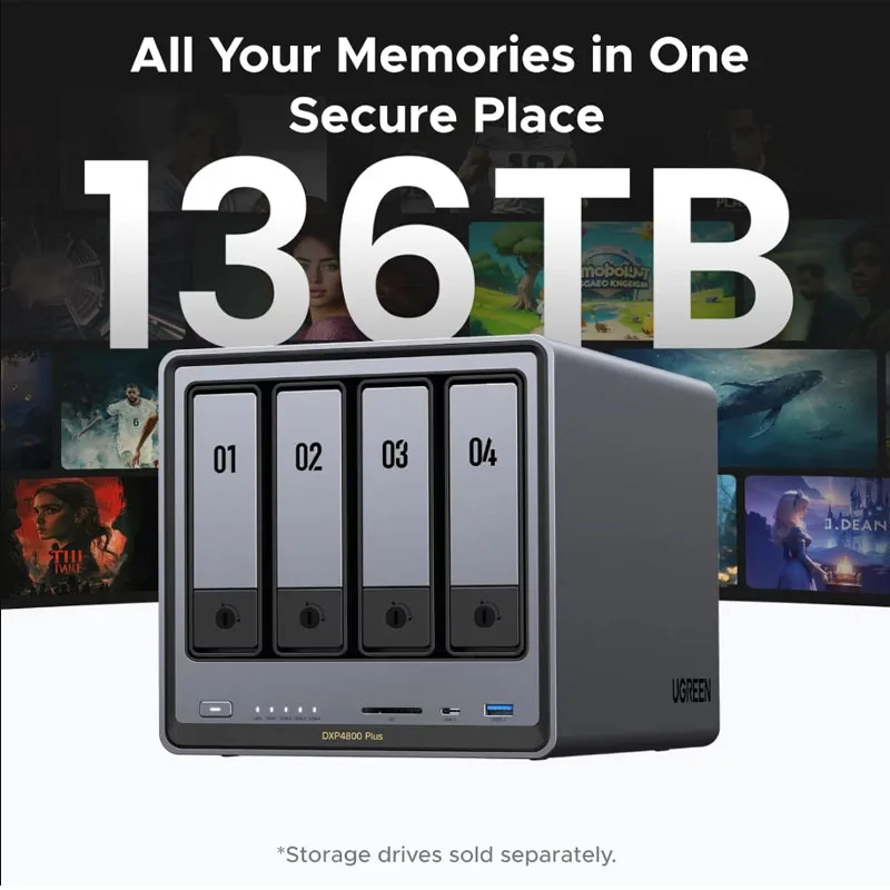 PrivateCloud DXP4800 Servidor de Almacenamiento en Red NAS de Cuatro Bahías, Unidad de Nube Personal, Álbum de Fotos con IA, Sincronización de Archivos N100 7