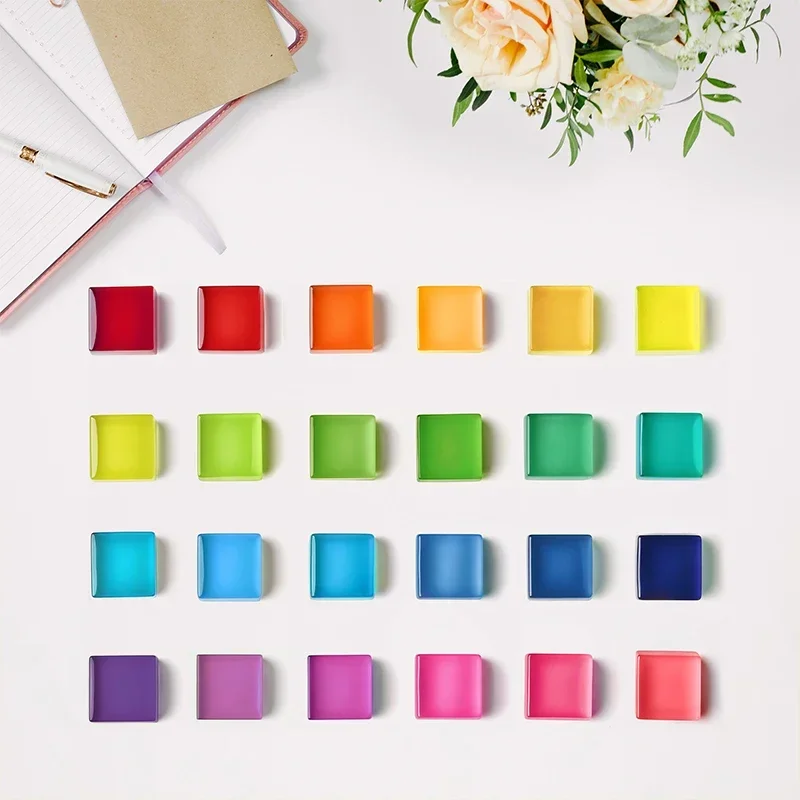 

24 pcs 5cm*5cm Solid Color Fridge Magnetic Whiteboard Sticker Acrylic Refrigerator Decoration Transparent Mirror Effect Ornament