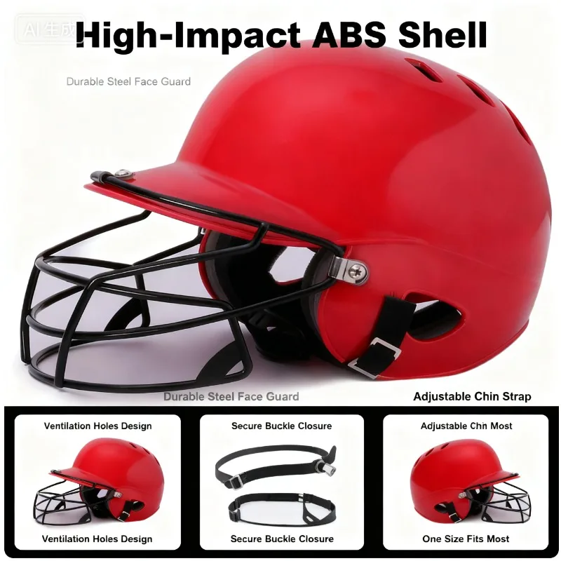 Universal Baseball Batting Helmet – Full Head/Face/Ear Protection, with Face Mask Shield, Fits Baseball & Softball Players