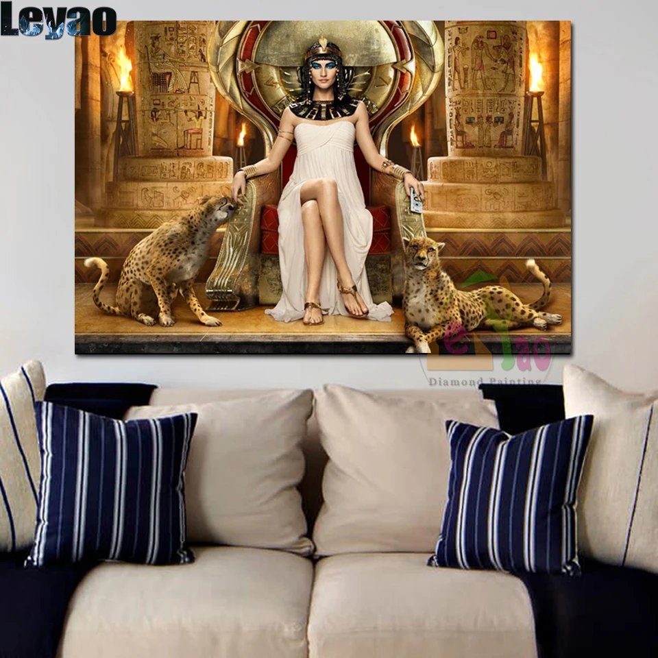 Diamond painting Hot selling home art Ancient Egypt Queen Cleopatra Leopards Cross stitch diamond embroidery mosaic room Decor