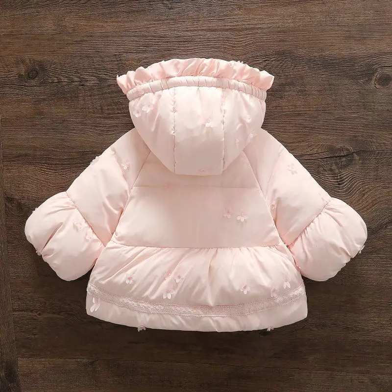 Fashion Girls Baby Winter Coats 3D Flowers Cotton Padded Thick Warm Jackets Kids Children Princess Clothes Overcoats Casaco