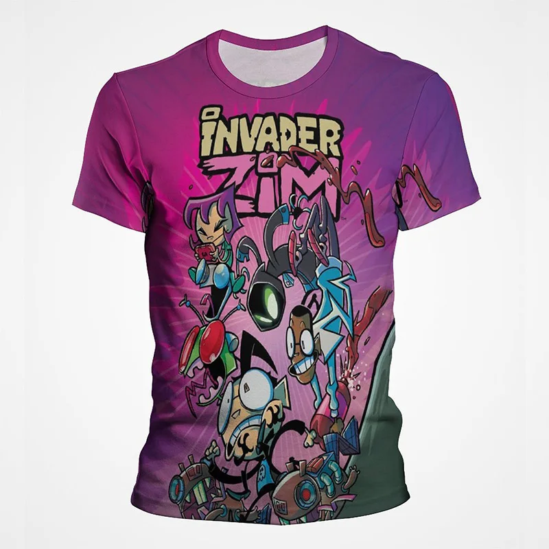 Invader Zim T-Shirts Cartoon Anime 3D Print Streetwear Men Women Fashion Oversized Short Sleeve T Shirt Kids Tees Tops Clothing