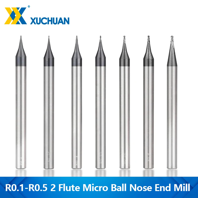 

XUCHUAN R0.1-R0.5 Milling Cutter 4mm Shank Micro Router Bit 2 Flute Ball Nose End Mill CNC Machine Milling Tool Carbide End Mill