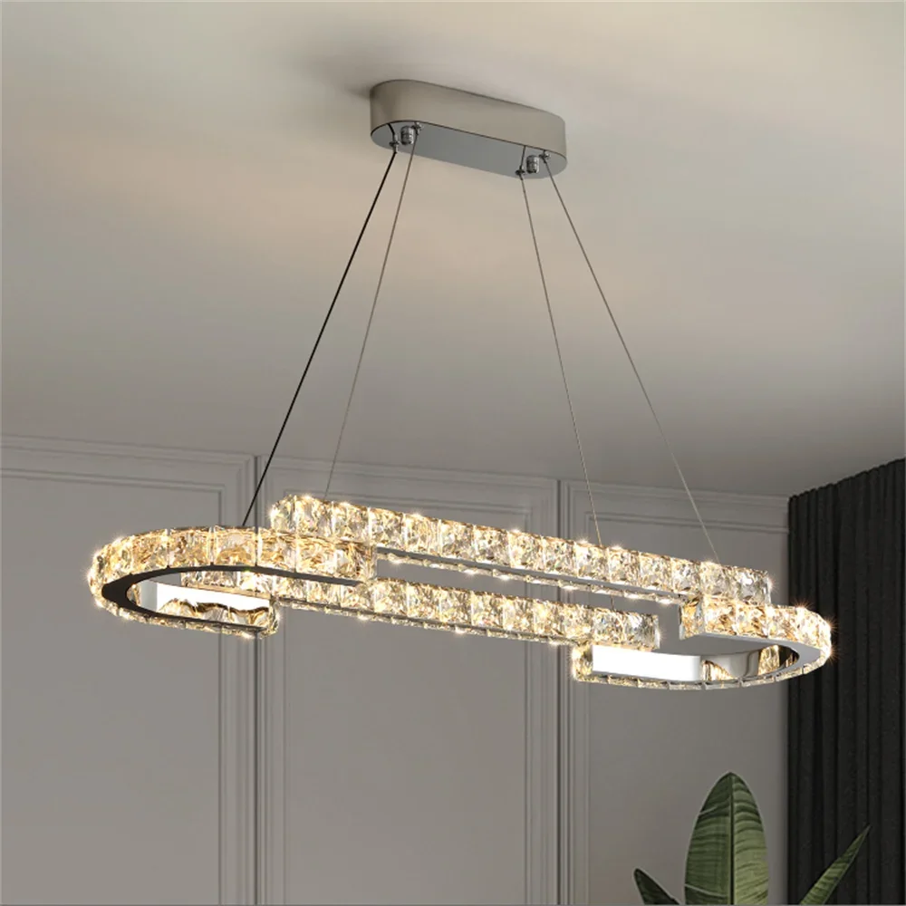 Imagem -02 - Lustre de Cristal de Luxo com Anel Led Luz Pingente Dupla Camada Sala de Estar Cozinha Ilha Quarto Decoração de Casa