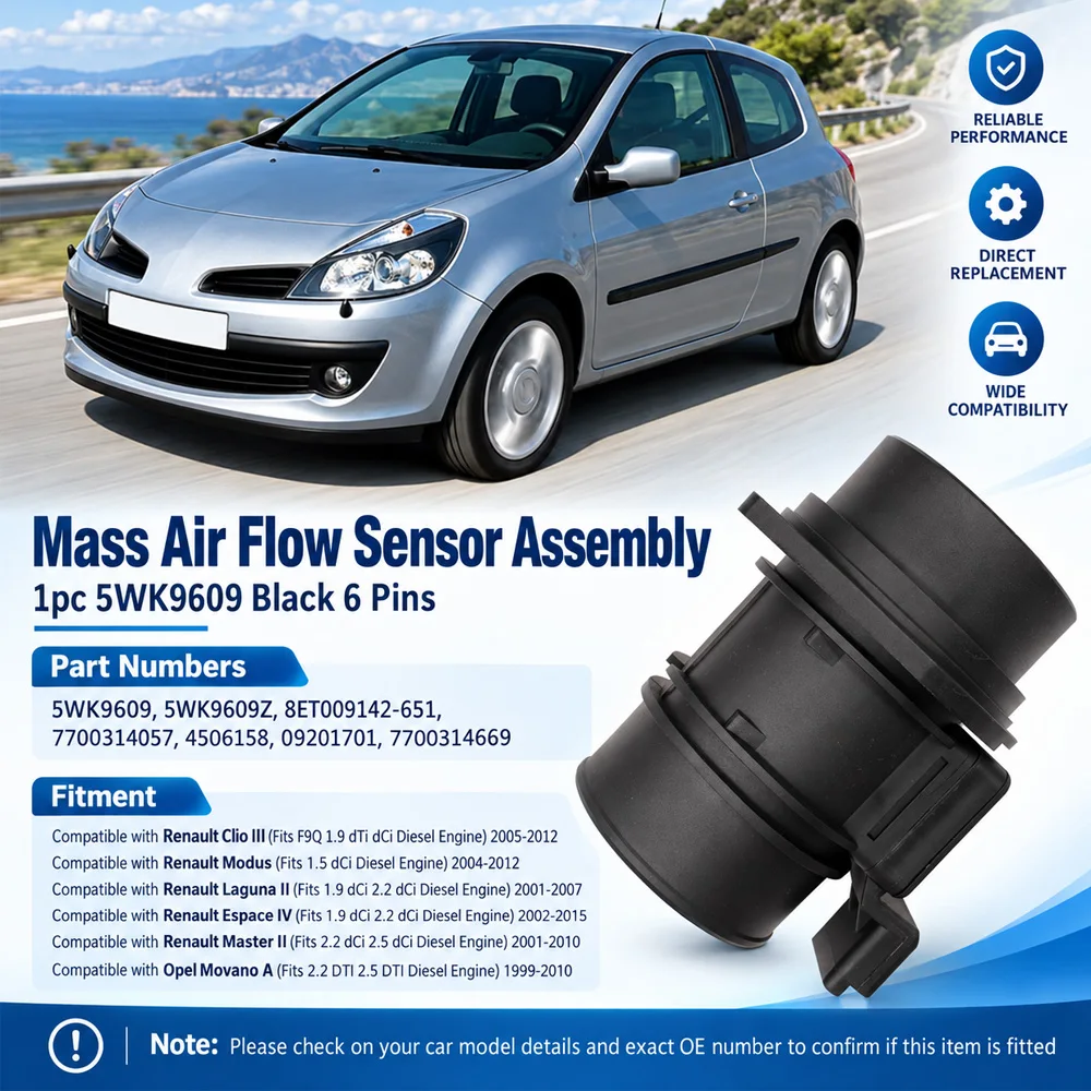 For Renault Modus Laguna Espace Clio Master Opel Movano Mass Air Flow Sensor Assembly 5WK9609 7700314057 5WK9609Z 7700314669