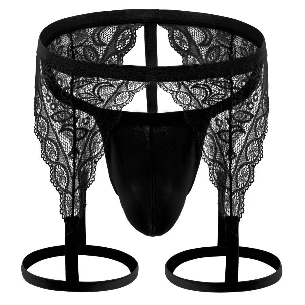 Mens Sexy Underwear T-back Erotic Lingerie Strap Leg Belt Lace Thongs G-string Hollow Panties Gay Underpants Bondage Briefs