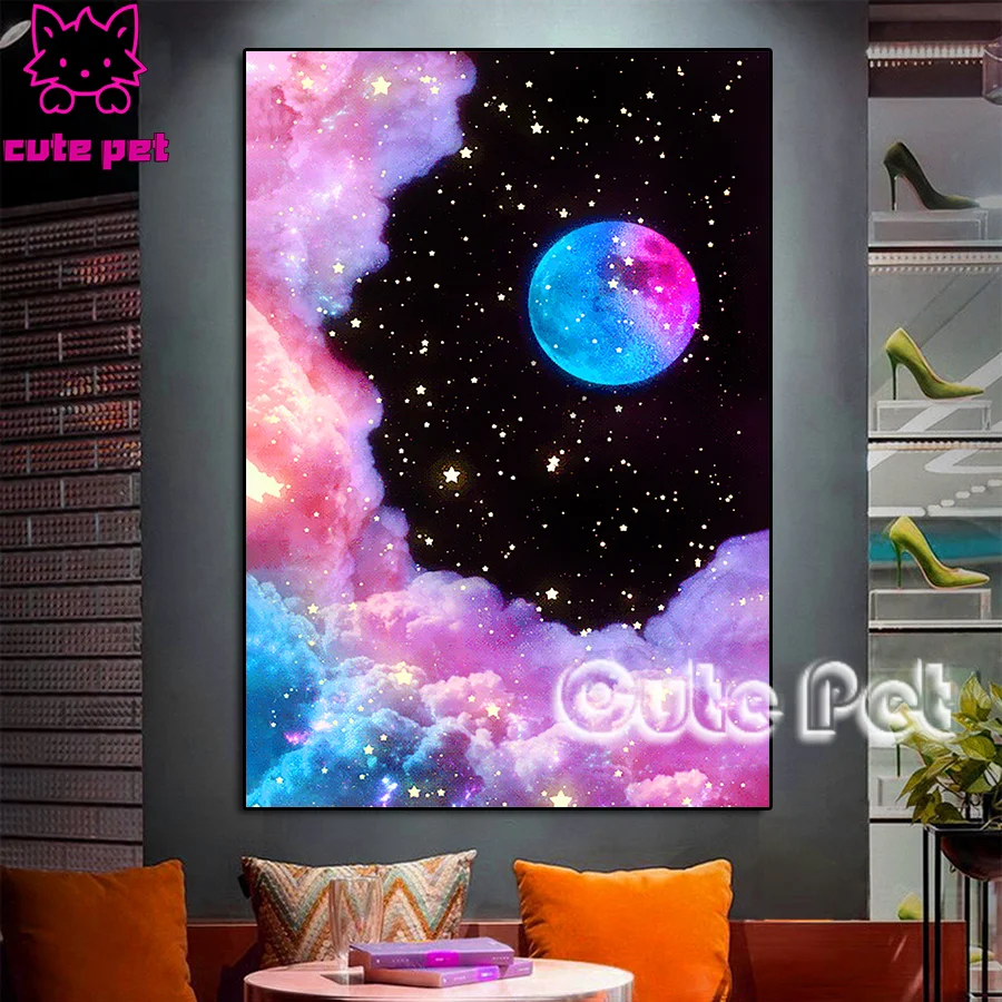 

Diamond painting Moon starry sky clouds Picture Full Square Round drill Diamond Embroidery Cross stitch Gift Kits mosaic decor