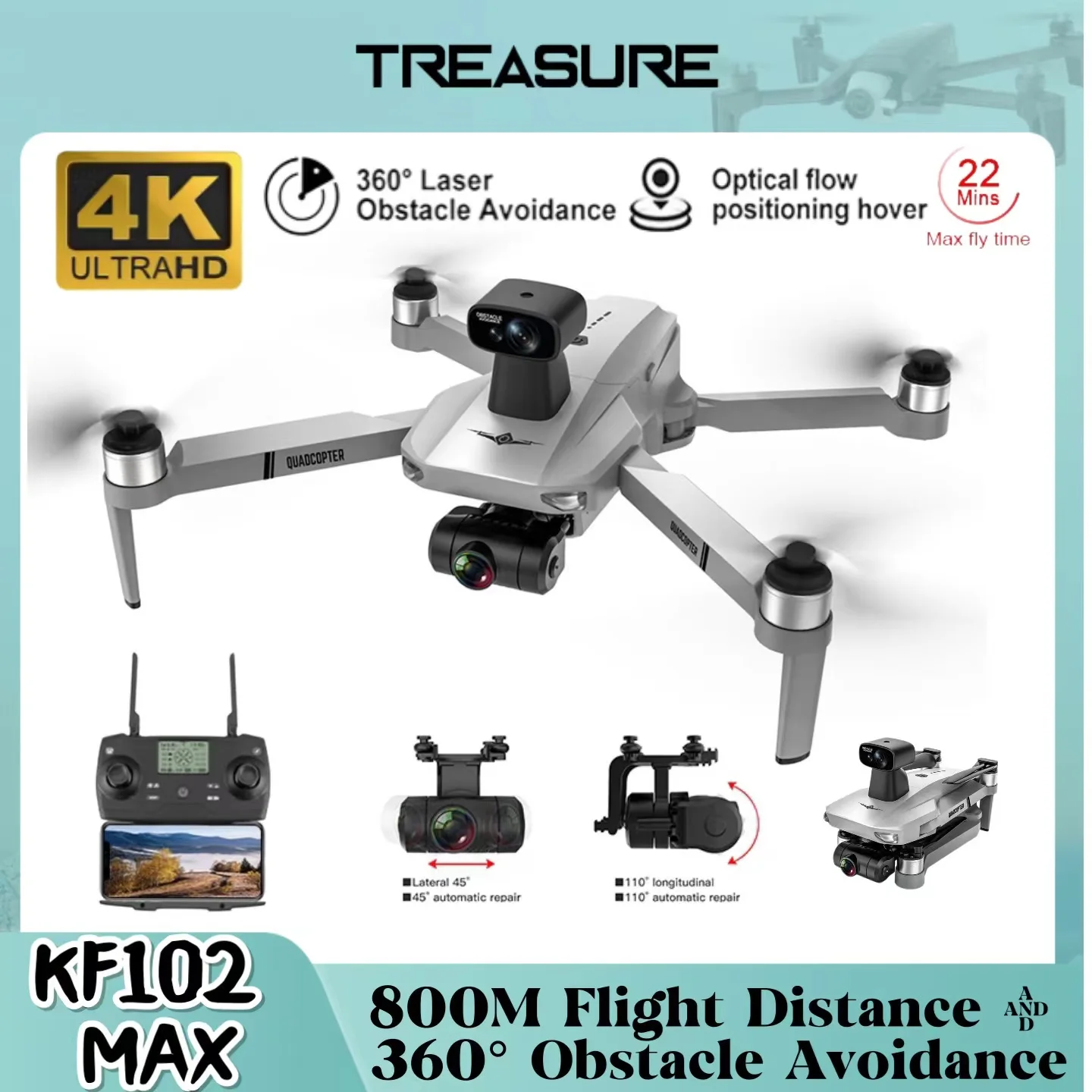 KF102 MAX FPV Drone 4K Professional GPS HD Camera With 2-Axis Gimbal Obstacle Avoidance Brushless Foldable Quadcopter RC Dron