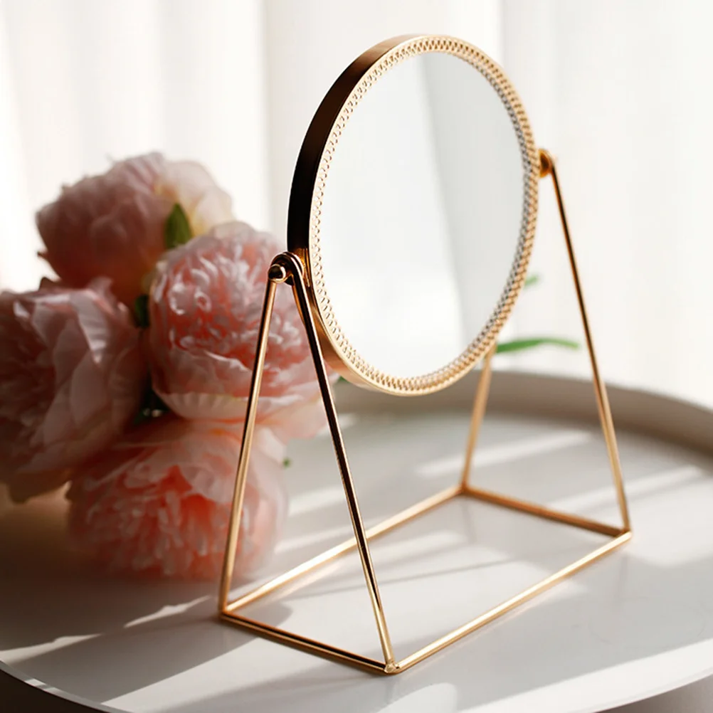 1 Uds espejo de maquillaje estereoscópico marco de Metal de cobre espejo de escritorio giratorio resistente a los arañazos imagen clara para mujeres