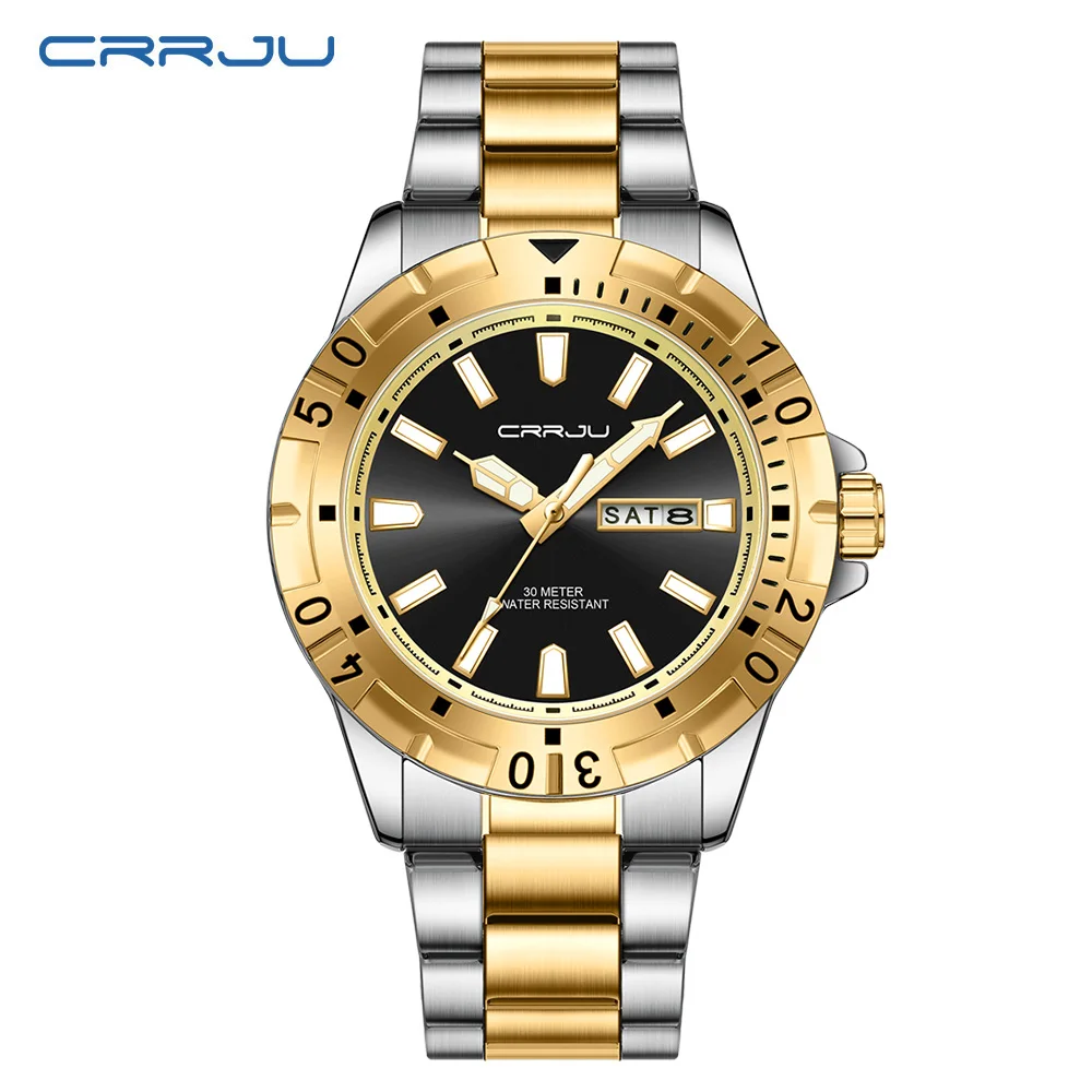 CRRJU Watch for Men Business Dress Analog Quartz Stainless Steel Waterproof Luminous Date Two Tone Luxury Casual Wrist Watch