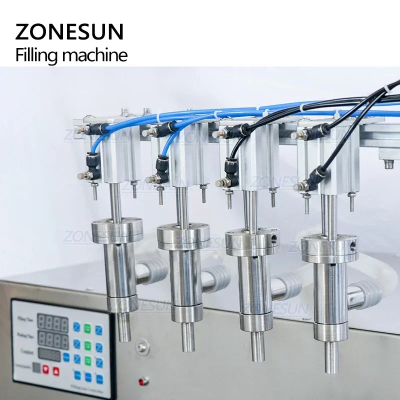 ZONESUN ZS-DTPP4E อัตโนมัติสี่หัวโต๊ะ PNEUMATIC เติมเจลโลชั่นเครื่องดื่มปั๊ม Peristaltic Liquid Filling Machine