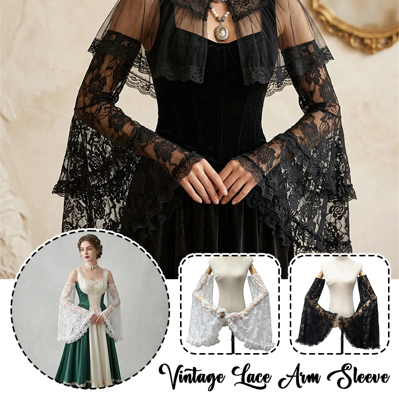 1-ペア女性のエレガントな白黒レースアームスリーブ女性ヴィンテージ写真フォーマルドレスパフォーマンスパーティーランタングローブ