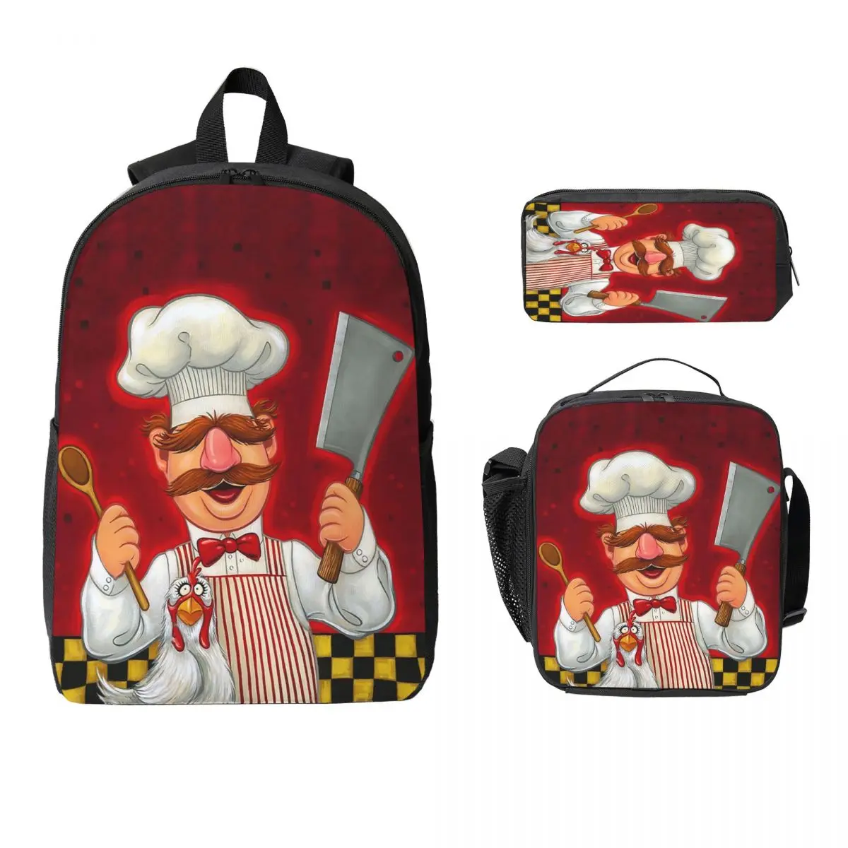 

Swedish Chef And Chicken Backpack Student Boys Girls BookBag School Bag Laptop Shoulder Bags 3ps Insulated Lunch Bag Pencil Case