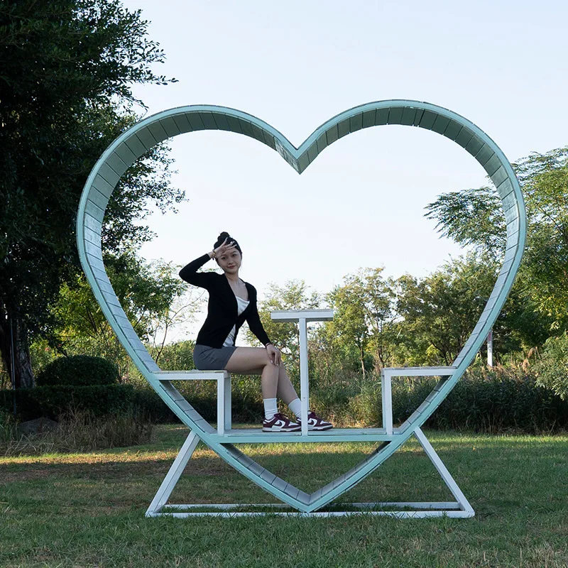 Clock in Sculpture Outdoor Tourist Attraction Park Green Interactive Preservative Wood Wrought Iron Swing Seat