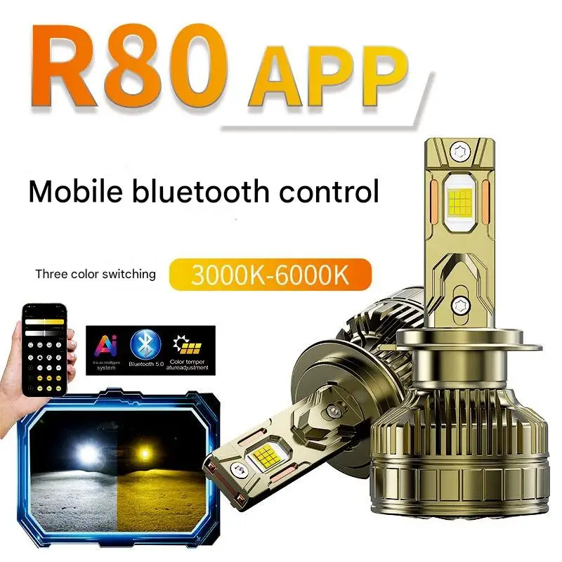 

Умные автомобильные светодиодные фары с тремя цветами, высокой мощностью, h7 led, h4 led, интеллектуальный декодер, двойная медная трубка, сверхъяркий передний фонарь для автомобиля