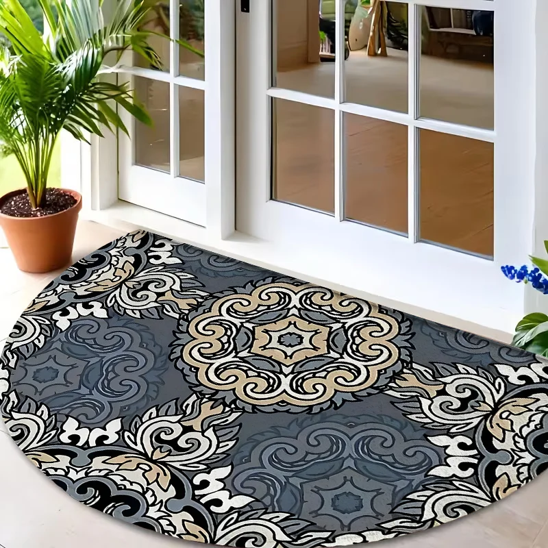 Elegant Large Scale Blossom Graphic Semi Circle Floor Pad Commercial Entry Rug For Supermarket Mall Restaurant