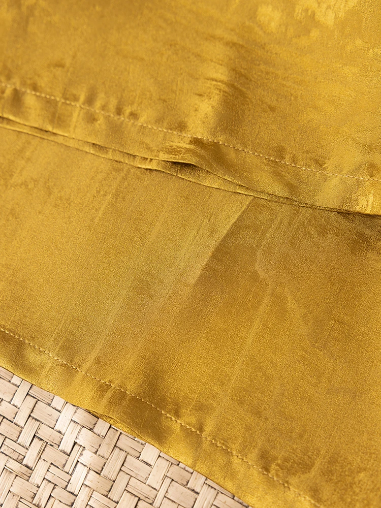 سراويل مستقيمة جديدة لخريف 2025 للسيدات باللون الأصفر والزنجبيل 100% من حرير التوت الطبيعي والجاكار والساتان متعددة الاستخدامات وصديقة للبشرة