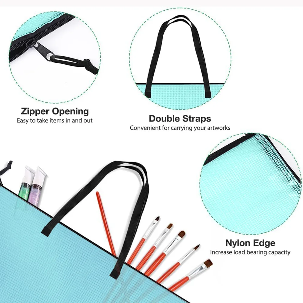 حقائب محفظة فنية مقاس 19 × 25 بوصة، حقيبة تخزين عمل فني مع مقبض ومنظمات مجلدات شبكية من الفينيل بسحاب للوحات الإعلانات، Scr