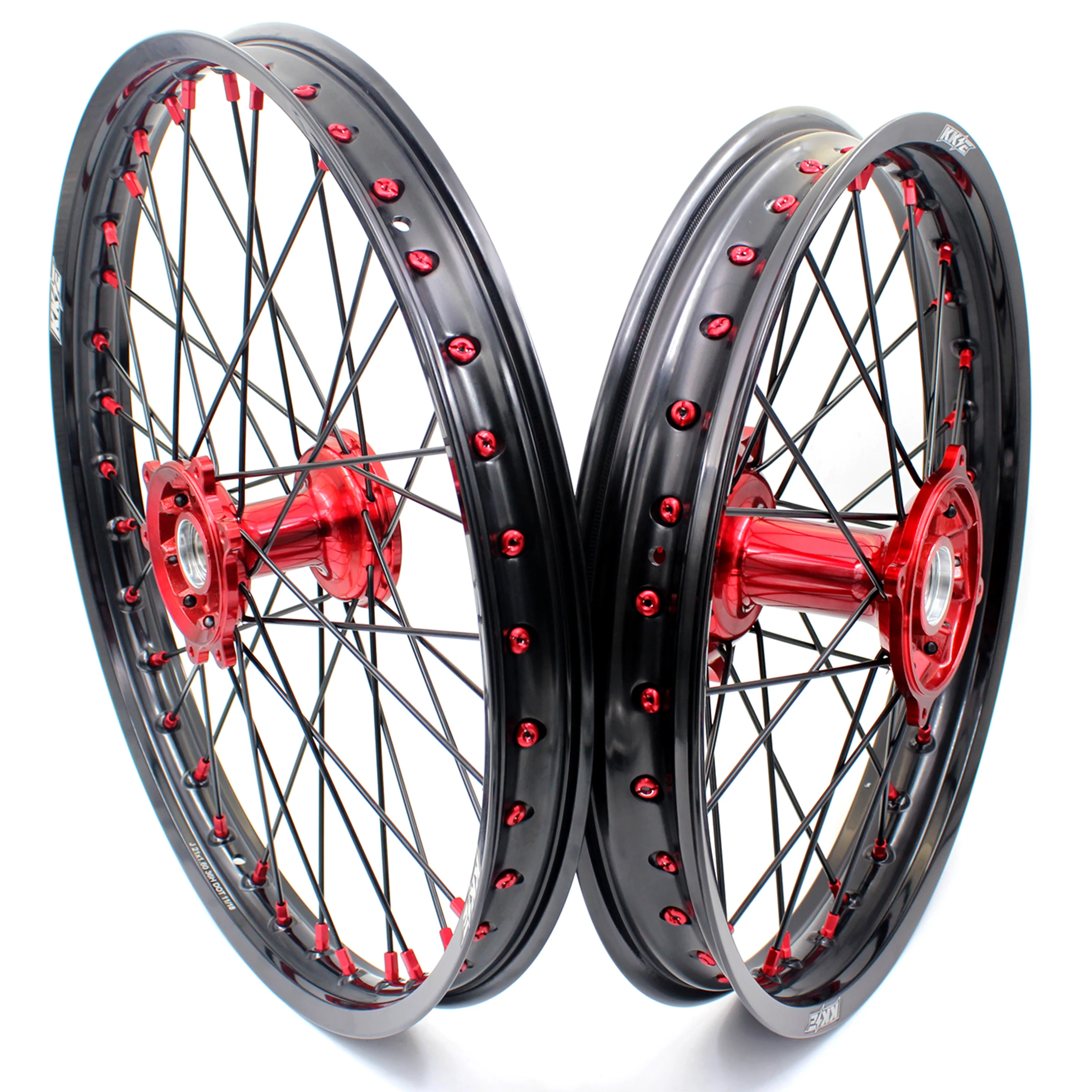 

Motorcycle Dirt Bike MX Alloy Wheels Rims Set With Cast Hubs Fit For CRF250R CRF450R Red Nipple Black Spoke