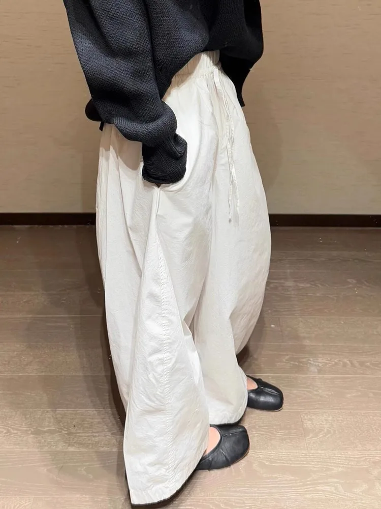 Casual White Buet Pants Women's Spring Summer Loose Thin Elastic Waist Sun Protection Wide Leg Long Trousers Japanese Sle