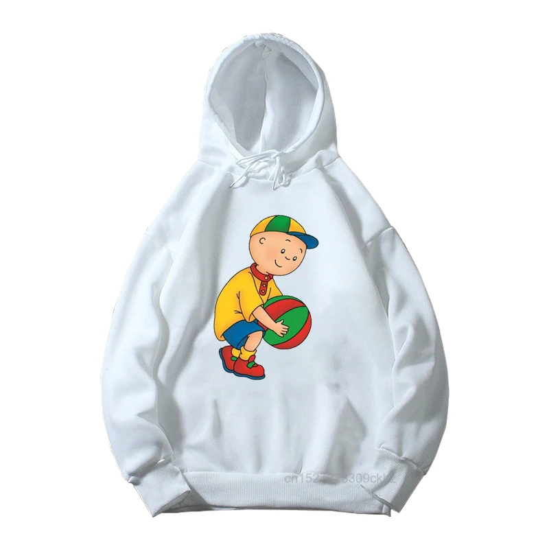 2025 Children'S White Hoodies Cartoon Caillou Graphical Printed Sweatshirt Boys Autumn/Winter Clothes Versatile Tops