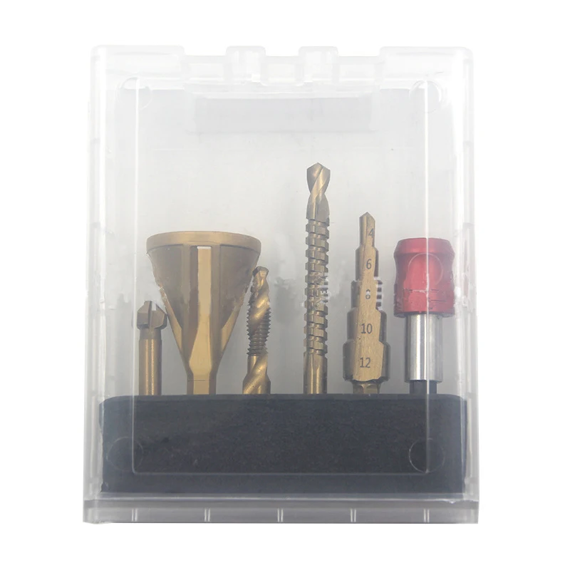 Juego de Brocas HSS recubiertas de titanio, brocas de chaflán, tornillo de rosca, madera, Metal, plástico, sierra de agujero, herramientas para carpintería, 6 piezas