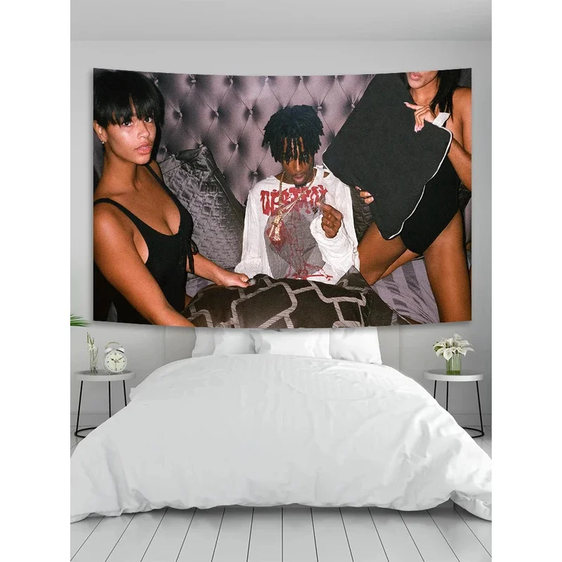 Playboi Carti Die Lit Tapestry Hippie Rapper Singer Wall Tapestry Black White Hanging Tapestries Yoga Mat Aesthetic boho deco #