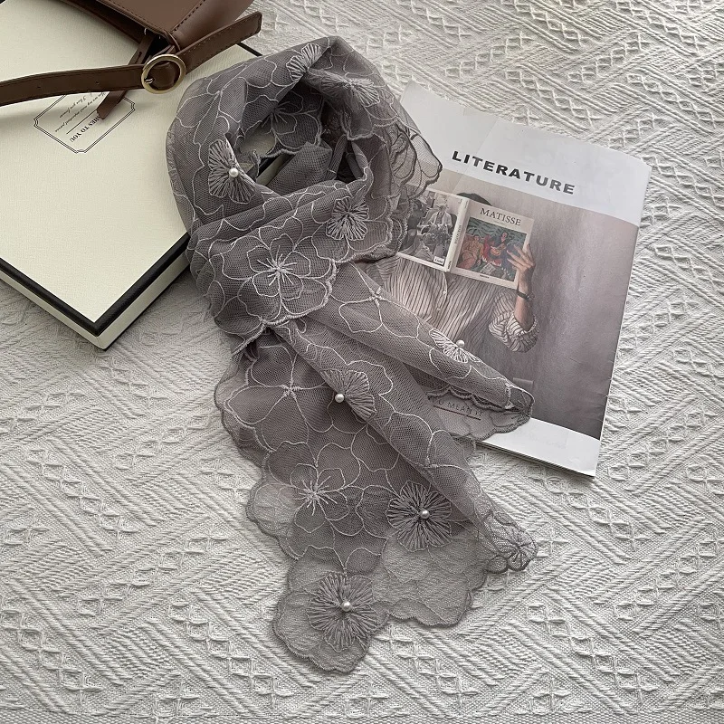 

Кружевной шарф-платок Camellia Love Super Fairy с вышивкой, французский длинный кружевной шарф из тюля, пояс-накидка для женщин, весна-лето