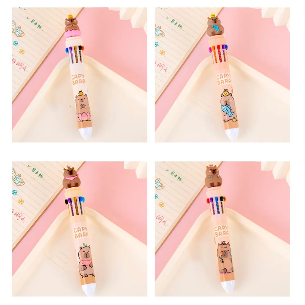 

Cute Cartoon Capybara Multicolor Pen Creative Plastic Capybara Pen Ten-Color Brown Colorful Ten-Color Pen Stationery