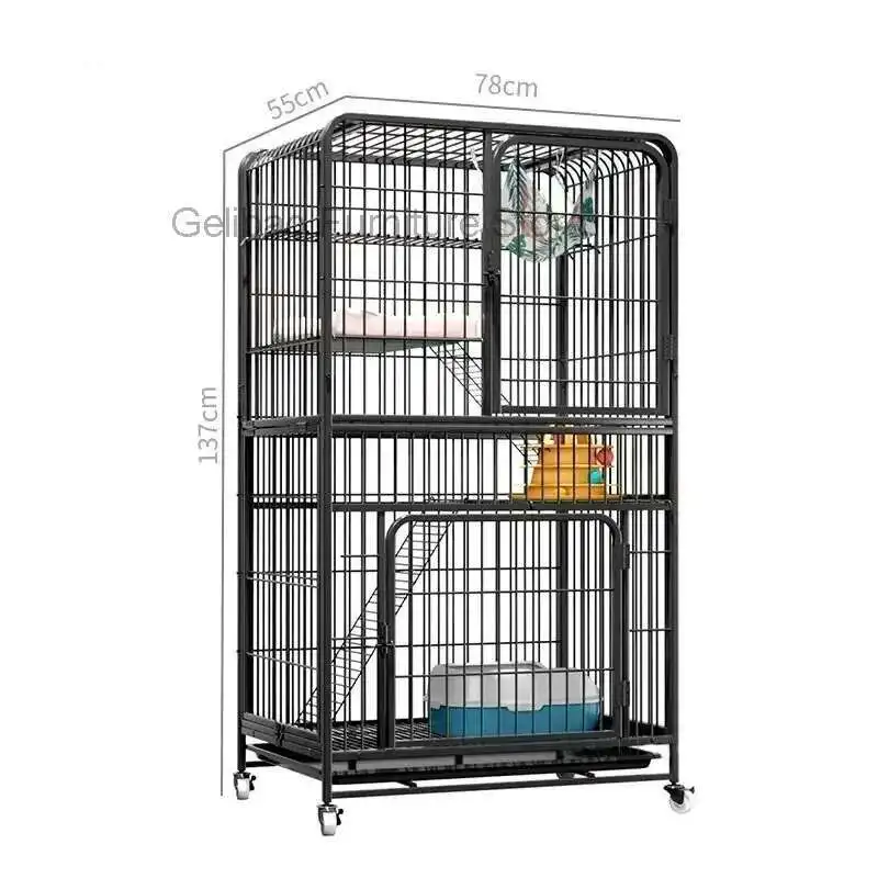 

Modern Wrought Iron Cat House Indoor Household Large Capacity Cages Two Layers Luxury Cat Villa Free Space Pet Dog Cage
