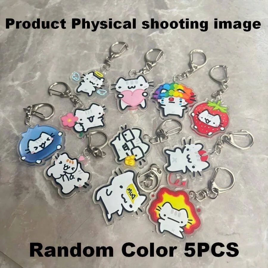 Cute Line Drawing Cat Acrylic Keychain, Heart-Shaped Balloon Clown Cat Pendant, Bag and Car Key Charm, Adorable Student Gift, Multiple Quantities Available