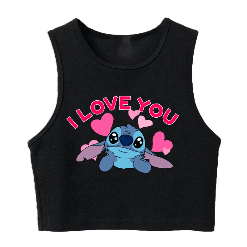 Moda 90s colete disney lilo stitch regata engraçado t camisa feminina ponto camiseta gráfica streetwear colheita topo t feminino