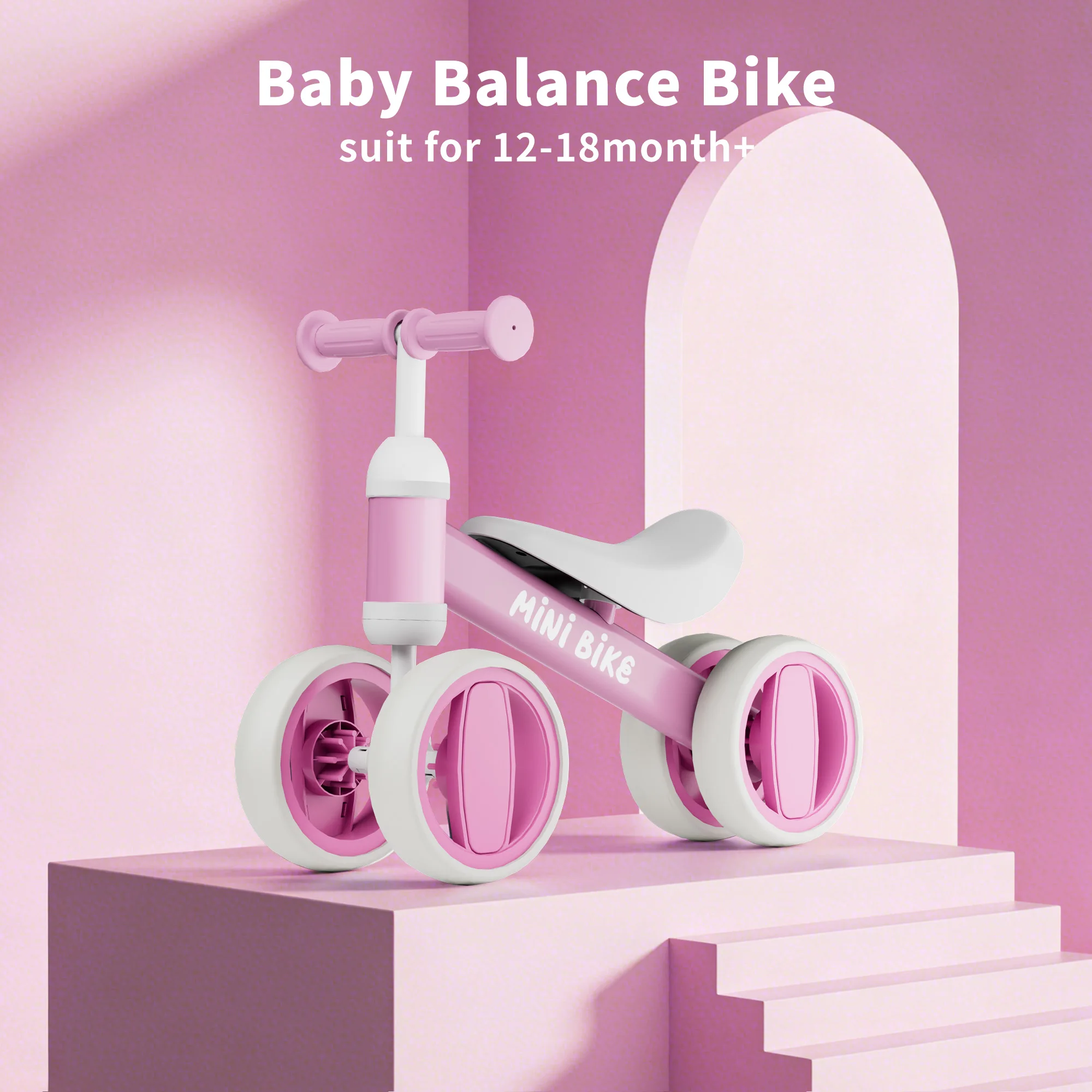 Baby Balance Bike for 1 Year Old Boys Girls, Toddler Bike 12-18 Months, Adjustable Seat, No Pedal Infant 4 Wheels Bicycle, First Riding Experience view 5