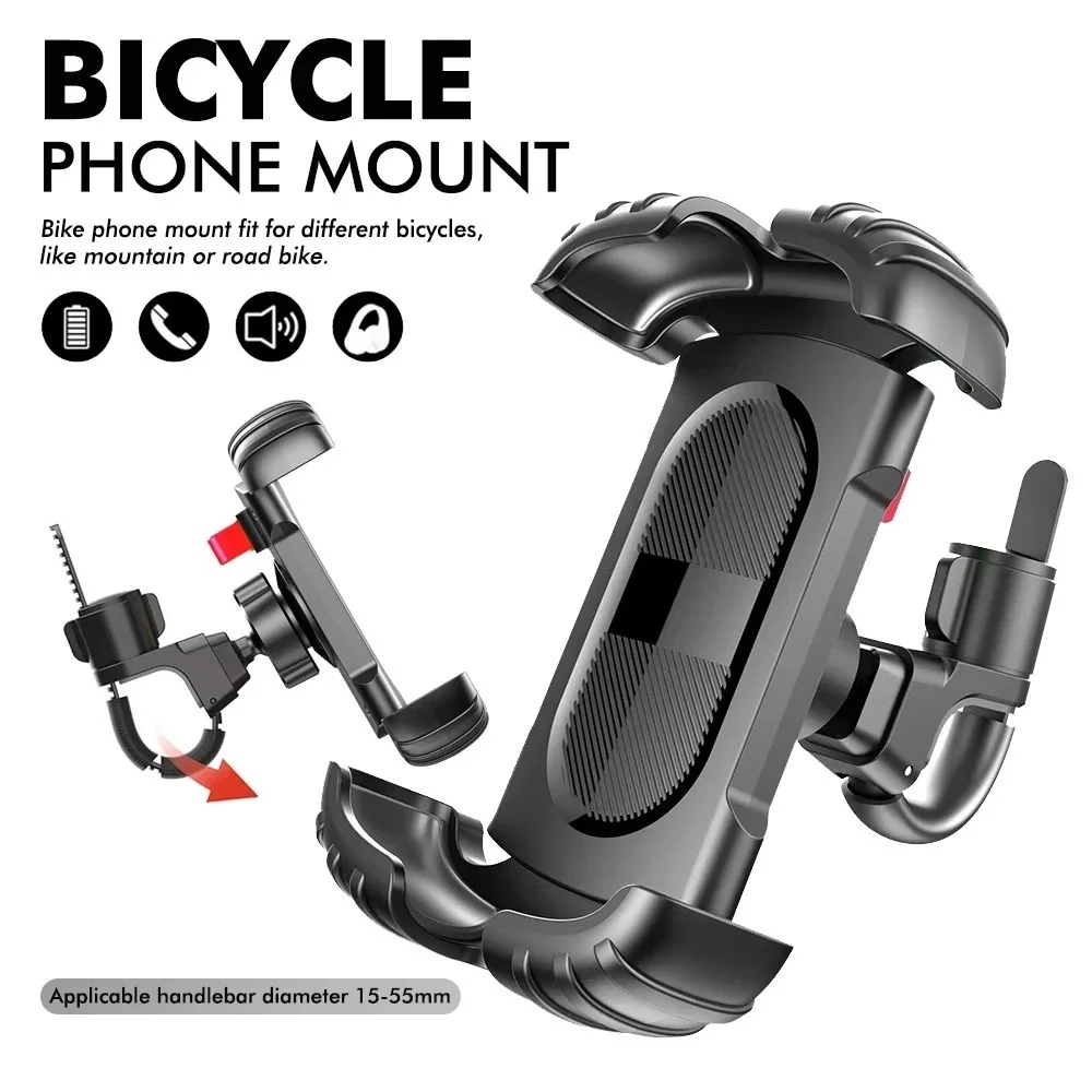 360° Rotatable Bike Phone Holder Motorcycle Phone Stand Adjustable Shockproof Bracket Mount 4.7-7 Inch Mobile GPS Bicycle Clip