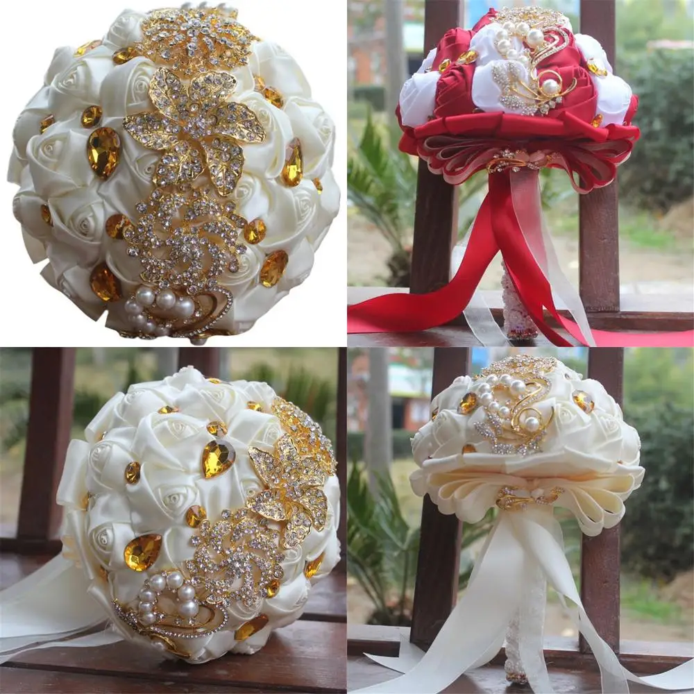 

Брошь ручной работы из хрустальной атласной розы для свадебного букета, кружевной украшенный свадебным цветочным декором