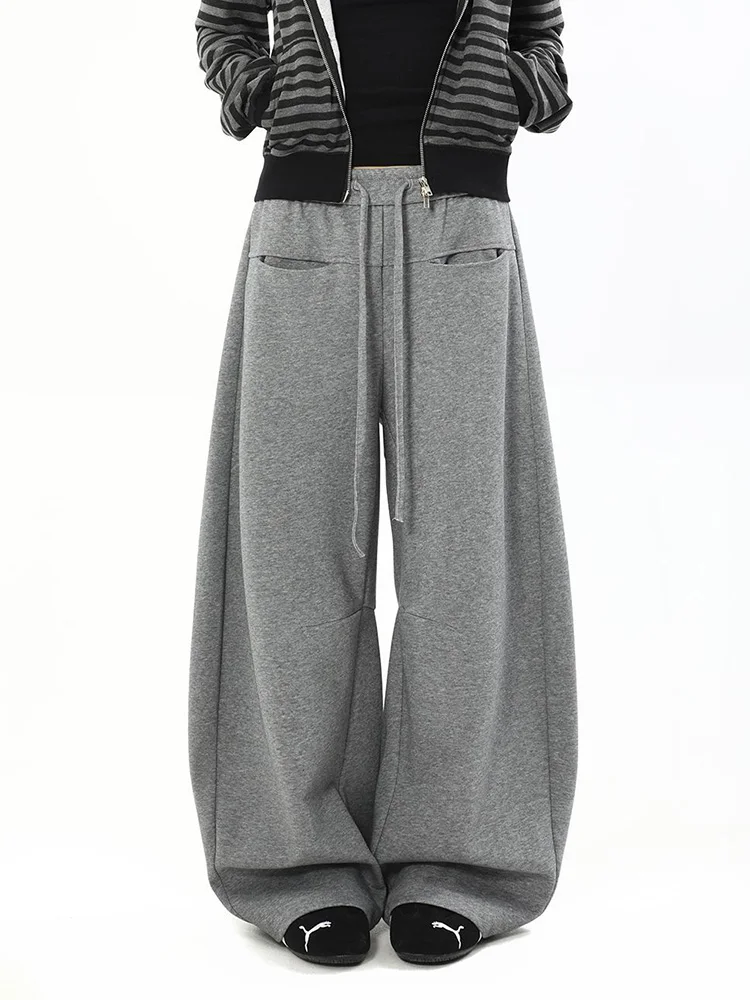 

Y2k серые спортивные штаны в стиле ретро, женские свободные уличные брюки в стиле Харадзюку с высокой талией, винтажные брюки с карманами в американском стиле, новинка