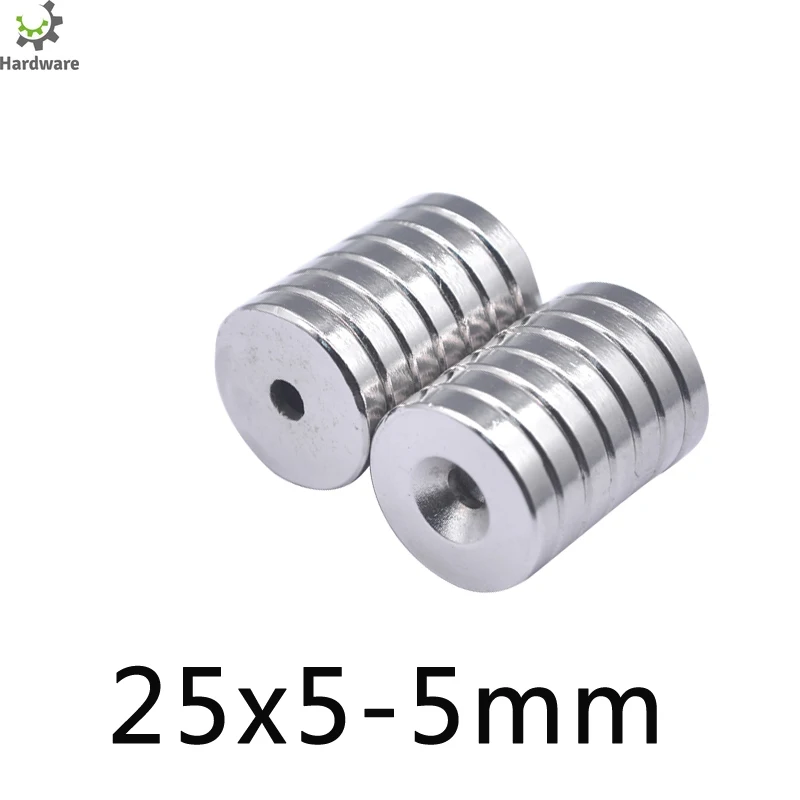 

25x5-5 mm N35 Permanent NdFeB Strong Magnets 25*5 mm Hole 5mm Round Countersunk Neodymium Magnetic Magnet 25*5-5 mm