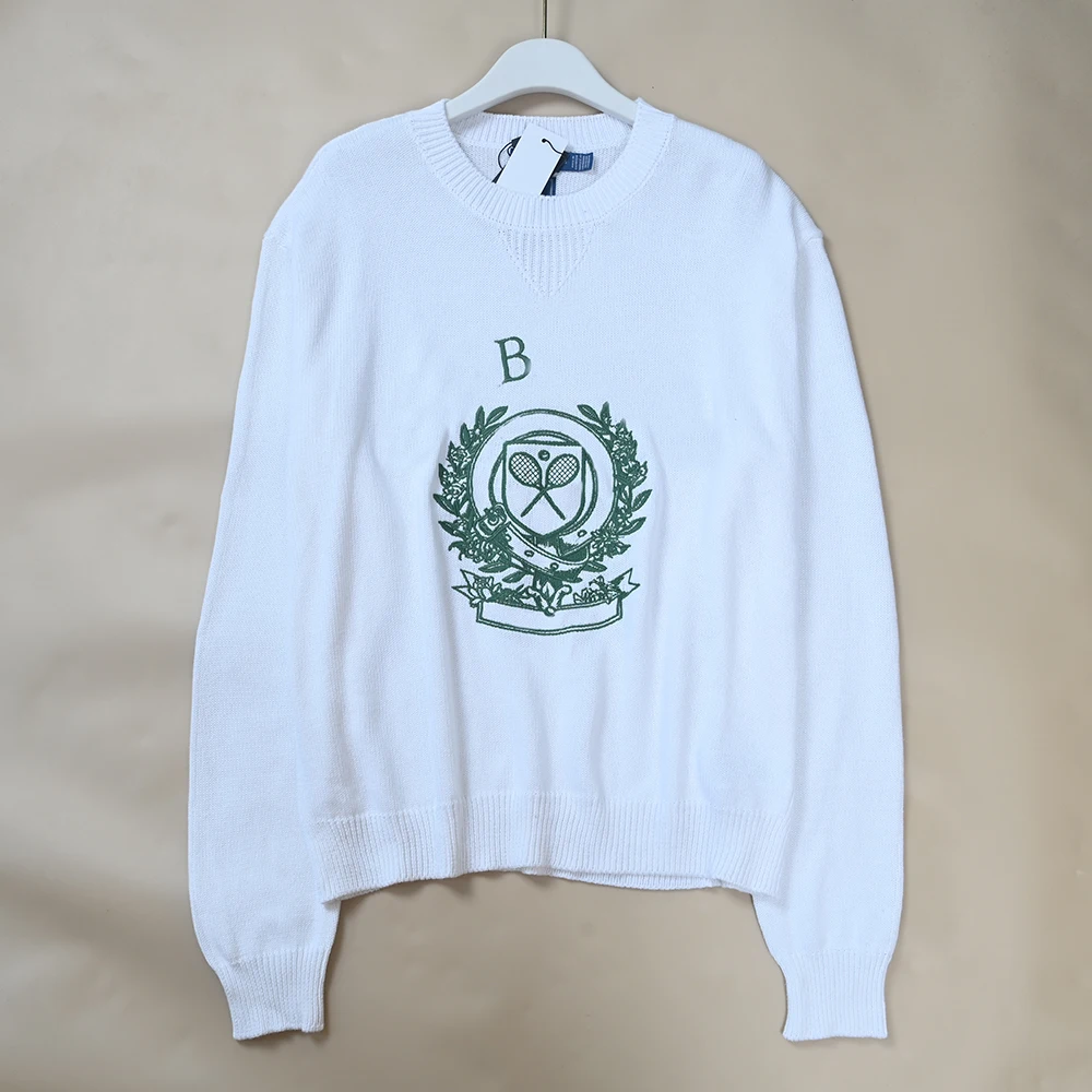 New Women's Embroidered Long Sleeve Knitted round Neck Sweater Shoulder Drop Style Regular Length Autumn Fashion Ladies' Top