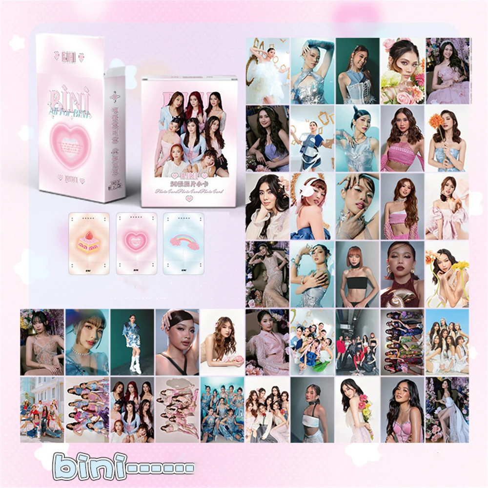 KPOP Bini Bini Photocards Cartão Postal, Álbum encaixotado Lomo Cards, Gwen Maloi, Mikha Sheena, Selfie Laser Postal, Fãs Coleção, 50,55 pcs por conjunto