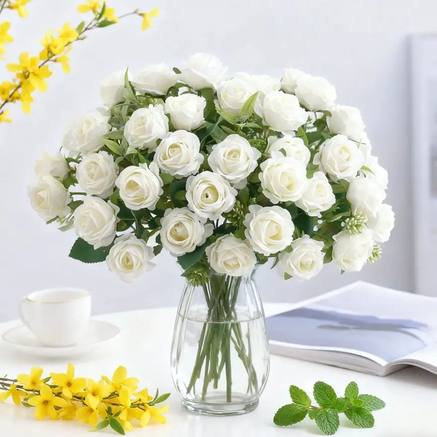 

Artificial Flowers Silk Rose Bundle Valentine's Day Wedding bride Wrearth Outdoor Garden Party Family Room Vase Decor Diy Gifts